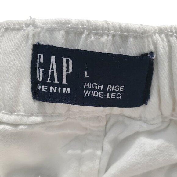 GAP High Rise Wide Leg Utility Jeans Pull On White Size L - Picture 10 of 16